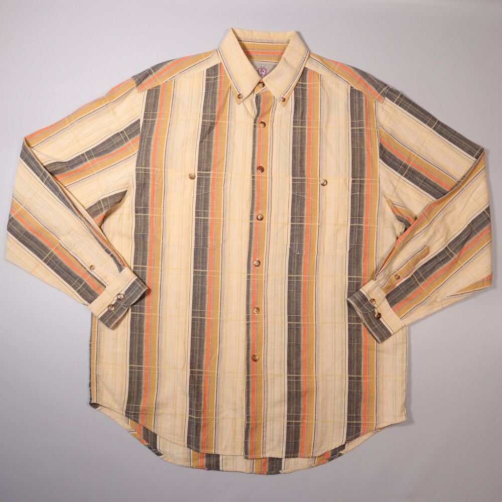 Territory Ahead Shirt Men Medium M Beige Stripe Long Sleeve Made in Portugal